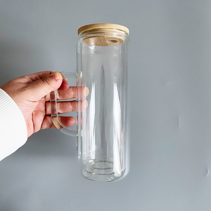 China RTS 12oz/15oz/20oz Sublimation Double Walled SnowGlobe Glass Cup with Handle Free Shipping (25PCS)