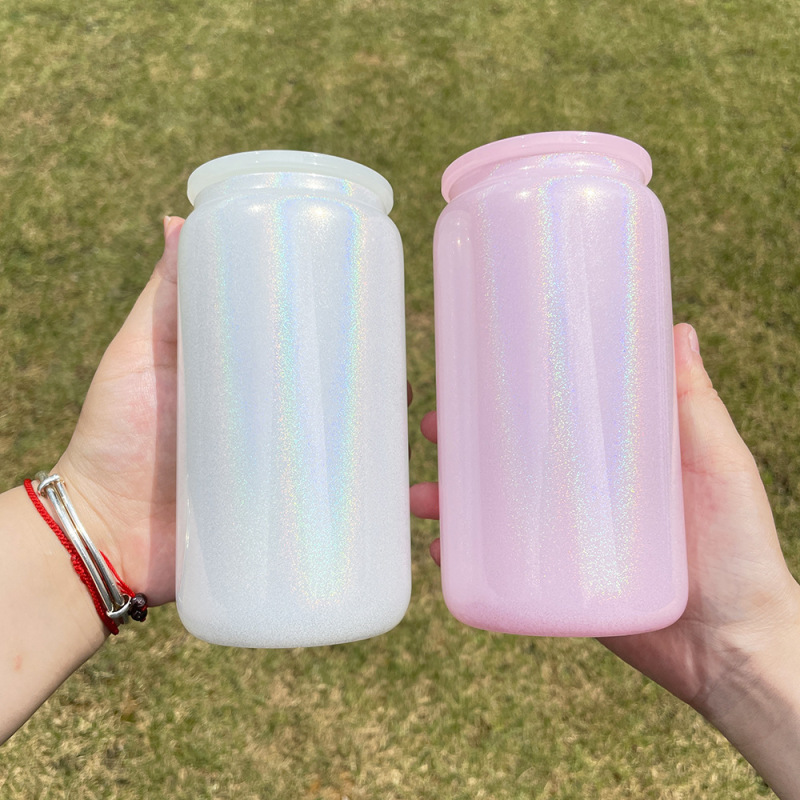 US RTS 16oz Sublimation Glitter Shimmer Glass Cup Free Shipping (25PCS)