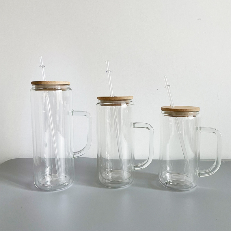 China RTS 12oz/15oz/20oz Sublimation Double Walled SnowGlobe Glass Cup with Handle Free Shipping (25PCS)