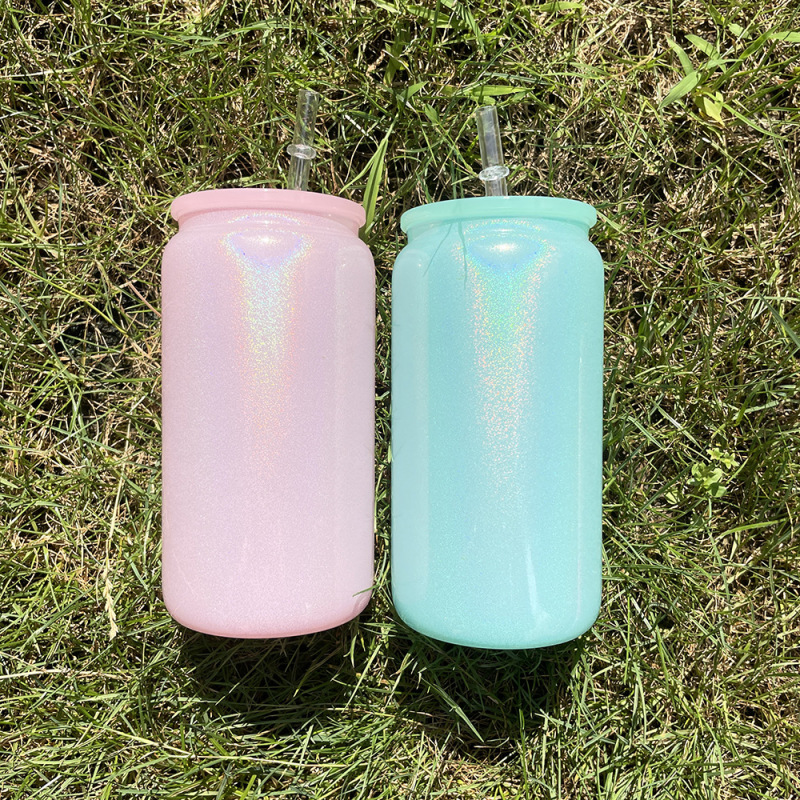 US RTS 16oz Sublimation Glitter Shimmer Glass Cup Free Shipping (25PCS)