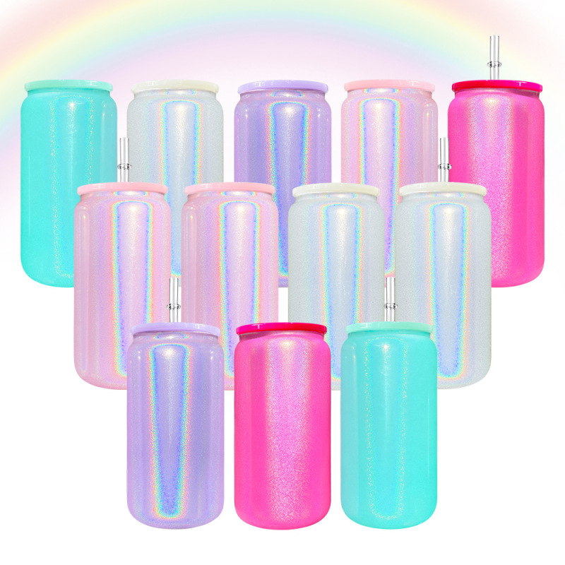 US RTS 16oz Sublimation Glitter Shimmer Glass Cup Free Shipping (25PCS)