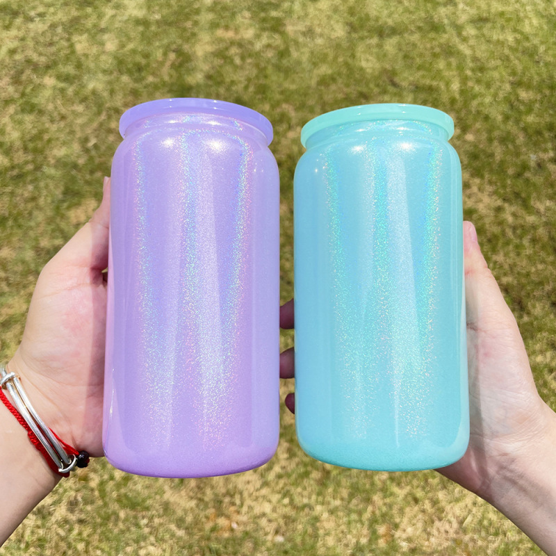 US RTS 16oz Sublimation Glitter Shimmer Glass Cup Free Shipping (25PCS)