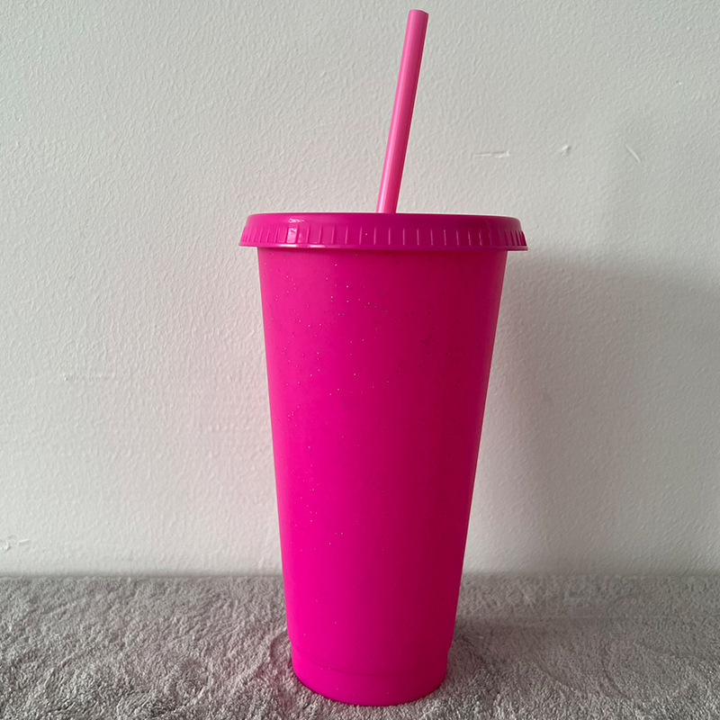 China Glitter Reusable Plastic Cup with Straws and Lids Bulk Color Party Coffee Cup with Assorted Colors (24oz/17oz)