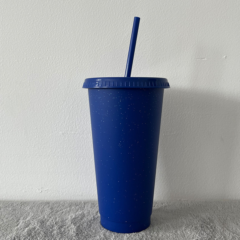 China Glitter Reusable Plastic Cup with Straws and Lids Bulk Color Party Coffee Cup (24oz/17oz)