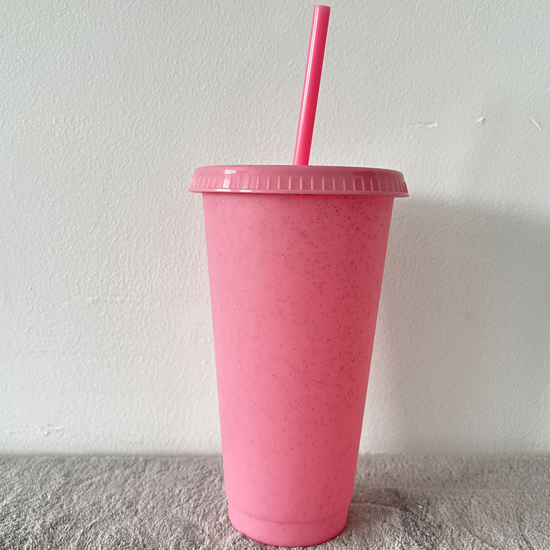 China Glitter Reusable Plastic Cup with Straws and Lids Bulk Color Party Coffee Cup (24oz/17oz)
