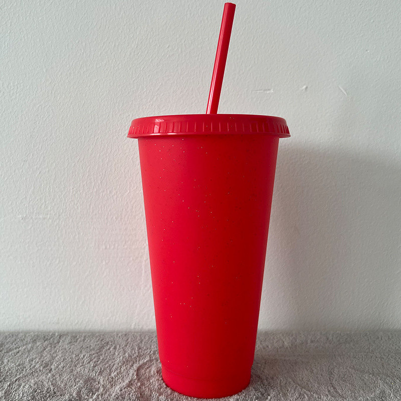 China Glitter Reusable Plastic Cup with Straws and Lids Bulk Color Party Coffee Cup (24oz/17oz)