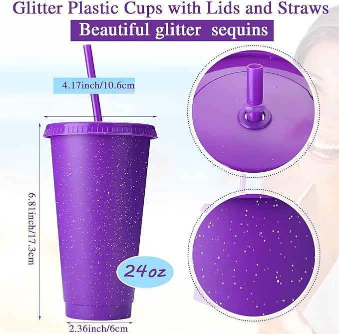 China Glitter Reusable Plastic Cup with Straws and Lids Bulk Color Party Coffee Cup (24oz/17oz)