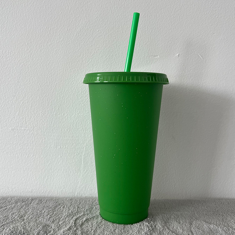 China Glitter Reusable Plastic Cup with Straws and Lids Bulk Color Party Coffee Cup with Assorted Colors (24oz/17oz)