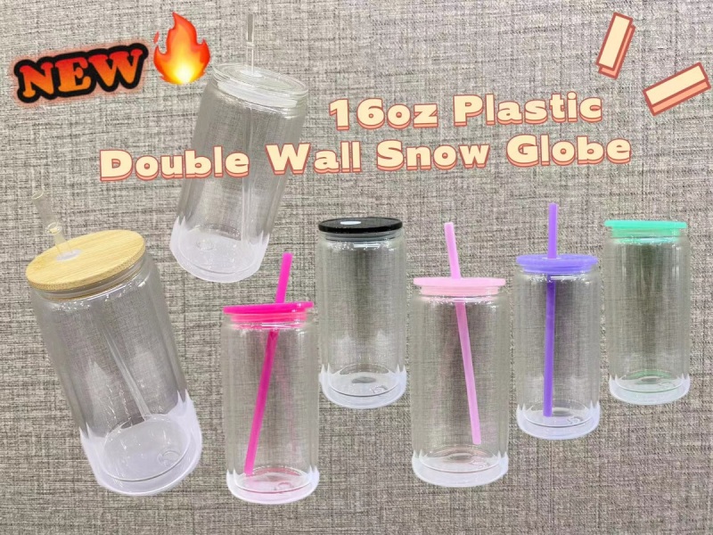 NEW China Warehouse 16oz Acrylic Plastic Snowglobe Can Double Walled Cup Free Shipping (50PCS)