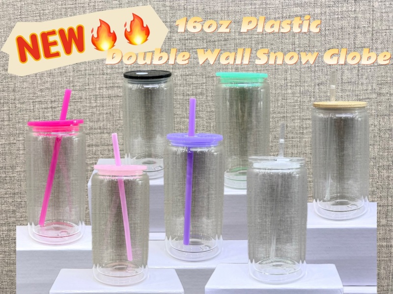 NEW China Warehouse 16oz Acrylic Plastic Snowglobe Can Double Walled Cup Free Shipping (50PCS)