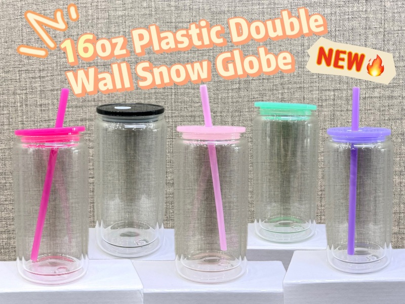 NEW China Warehouse 16oz Acrylic Plastic Snowglobe Can Double Walled Cup Free Shipping (50PCS)