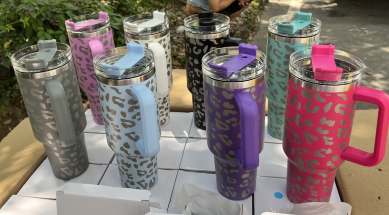 US RTS 40oz Non-sublimation Leopard Print Mug Free Shipping (16PCS)