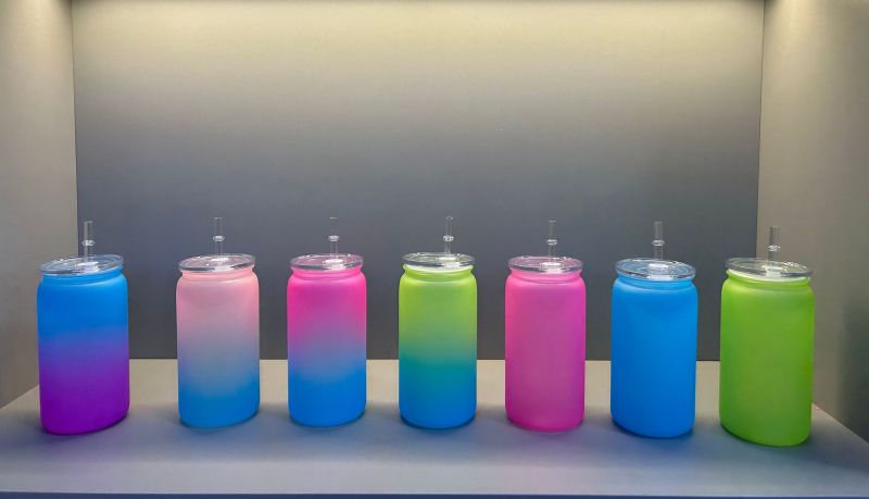 NEW China RTS 16oz Acrylic Plastic Ombre Can with Colored Lid Free Shipping (50PCS)