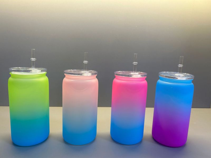 NEW China RTS 16oz Acrylic Plastic Ombre Can with Colored Lid Free Shipping (50PCS)