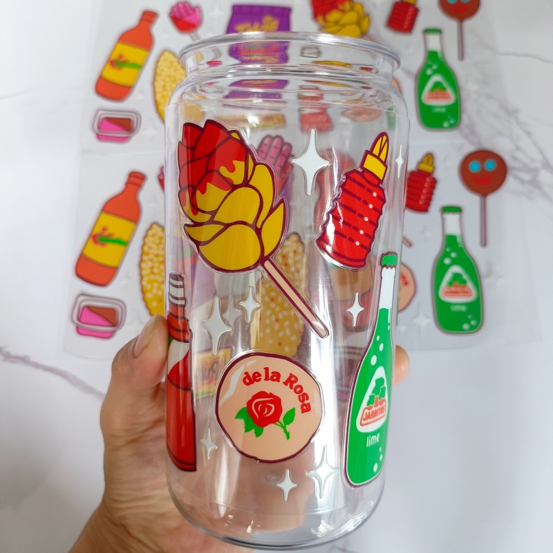 RTS Double-sided UV DTF Cup Wrap Transfer for 16oz Glass Can 9.5*4.3inch Free Shipping (50pcs/100pcs/200pcs/500pcs)