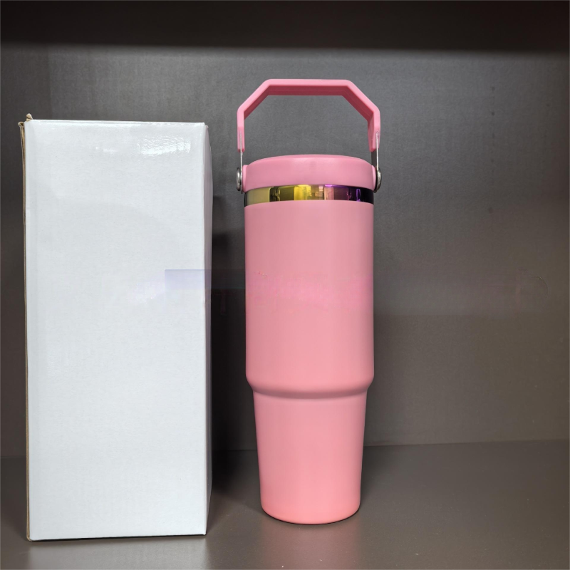 US RTS 30oz Rainbow Plated Flip Tumblers with Handle Lid for Laser Free Shipping (25PCS)