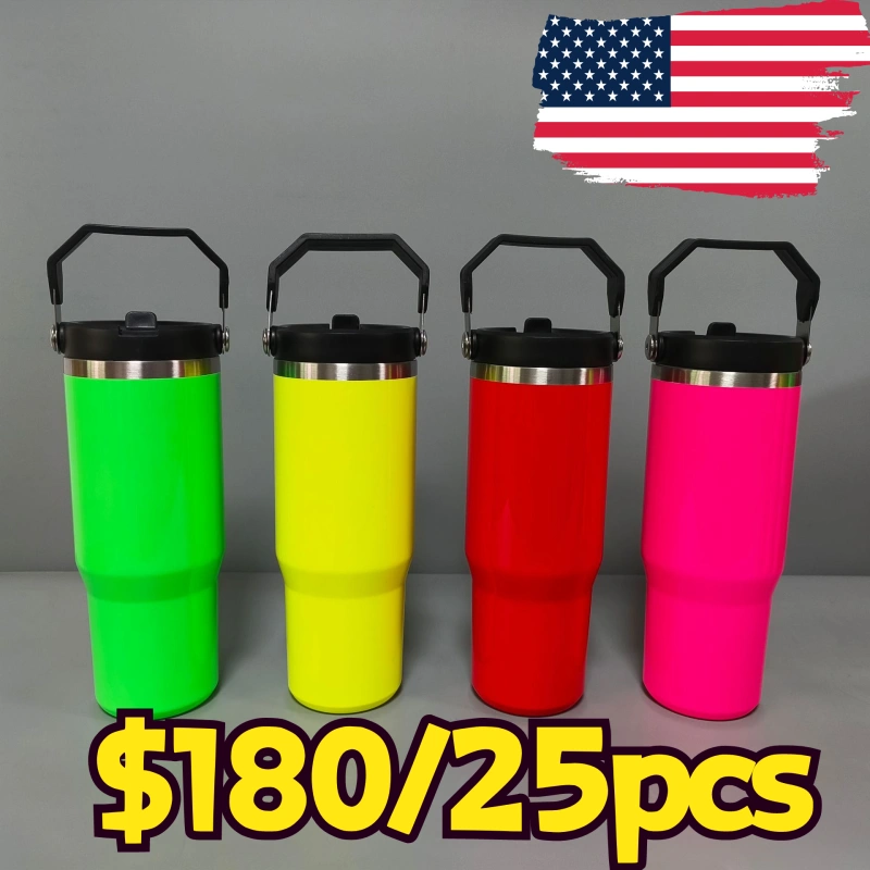 NEW US RTS 30oz Sublimation Neon Tumbler with Flip Lid Free Shipping (20PCS)