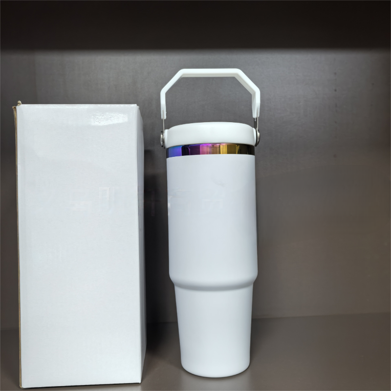 US RTS 30oz Rainbow Plated Flip Tumblers with Handle Lid for Laser Free Shipping (25PCS)