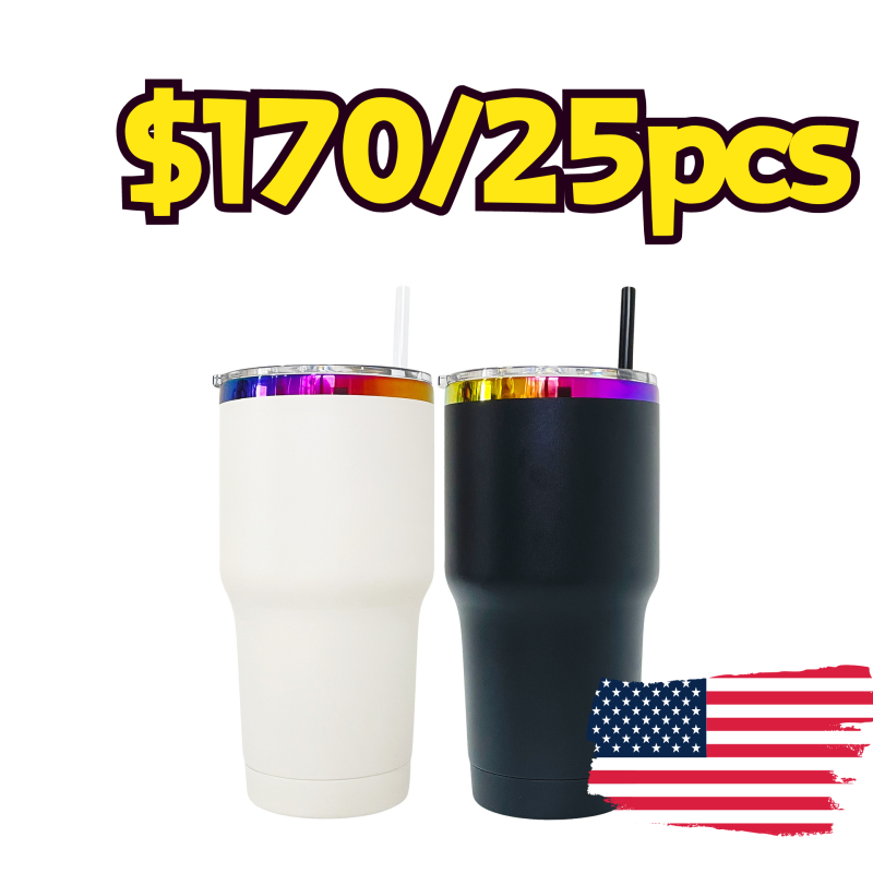 US RTS 30oz Rainbow Plated Travel Mug Tumbler for Laser Free Shipping (25PCS)
