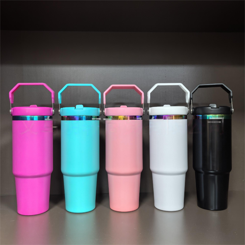 US RTS 30oz Rainbow Plated Flip Tumblers with Handle Lid for Laser Free Shipping (25PCS)