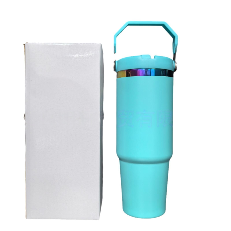 US RTS 30oz Rainbow Plated Flip Tumblers with Handle Lid for Laser Free Shipping (25PCS)