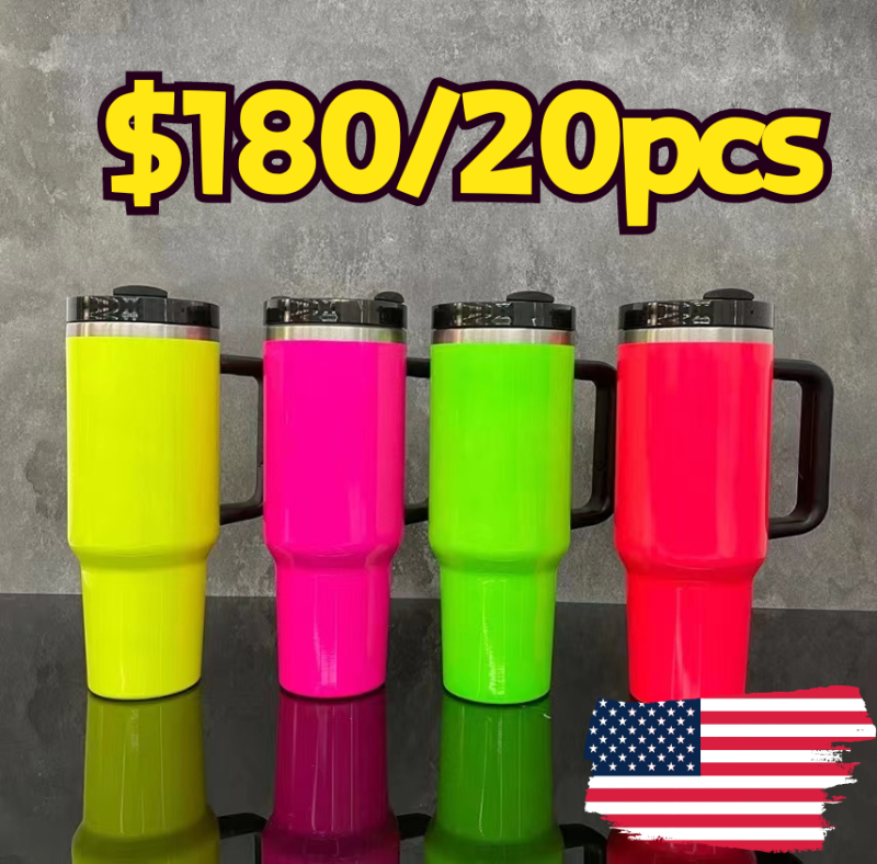 NEW US RTS 40oz Sublimation Neon Tumblers Mugs with Handle Free Shipping (20PCS)