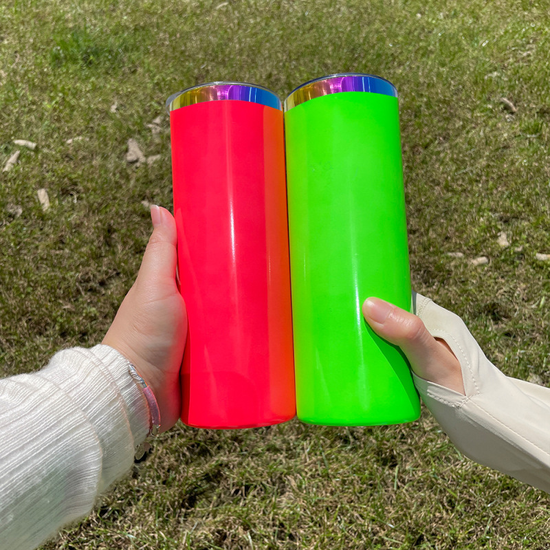 China RTS 20oz Neon Rainbow Plated Straight Tumblers for Sublimation and Laser Engraving