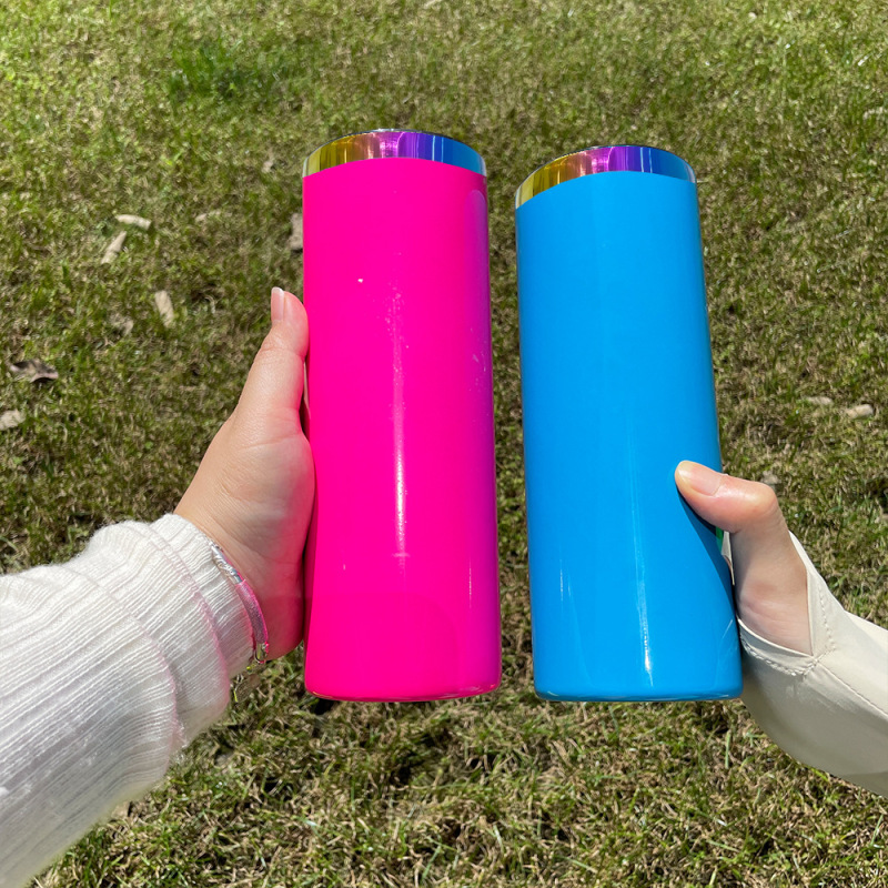 China RTS 20oz Neon Rainbow Plated Straight Tumblers for Sublimation and Laser Engraving