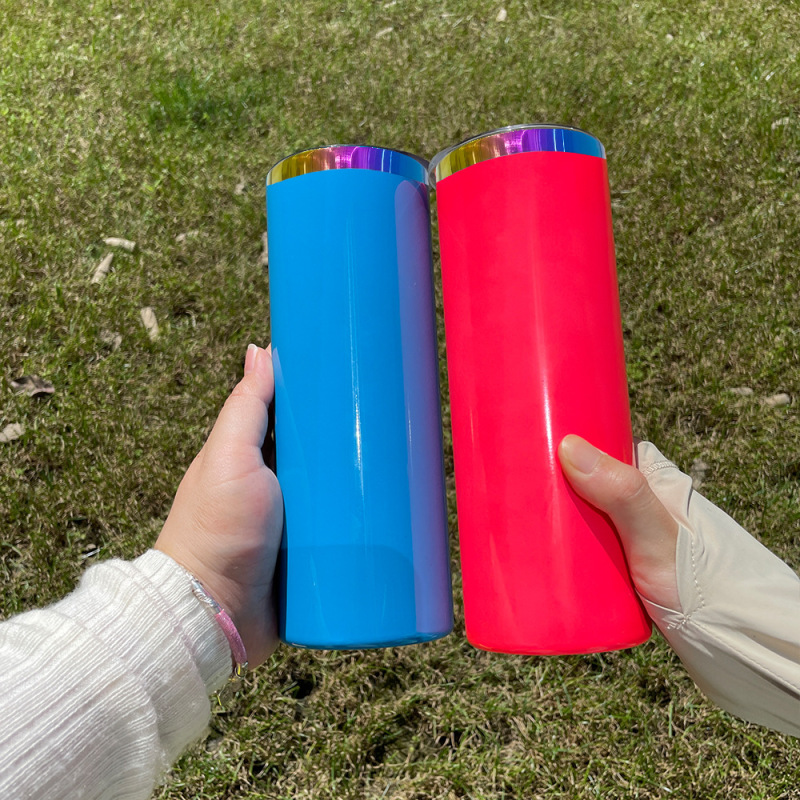 China RTS 20oz Neon Rainbow Plated Straight Tumblers for Sublimation and Laser Engraving