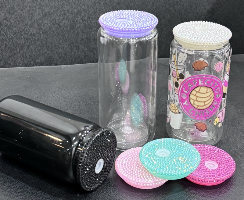 RTS Colored Rhinestone Lid/Tops fit 16oz & 20oz Glass Can Free Shipping (25pcs/50pcs)