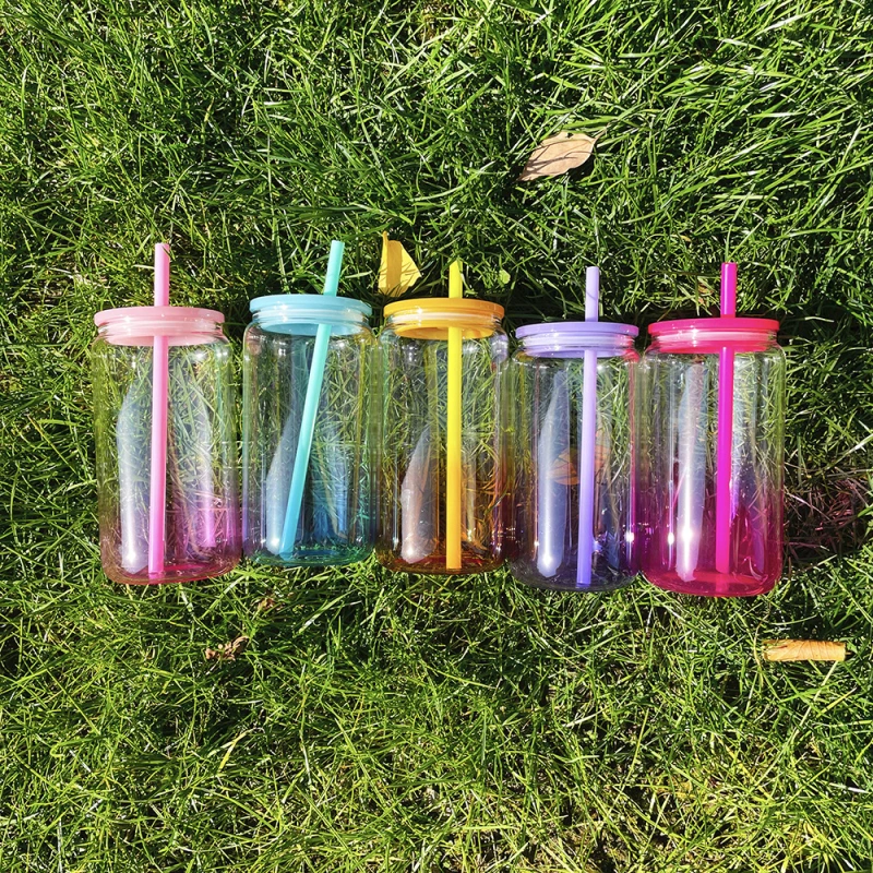 SALES US RTS 16oz Acrylic Plastic Ombre Can with Colored Lid Free Shipping (25PCS)