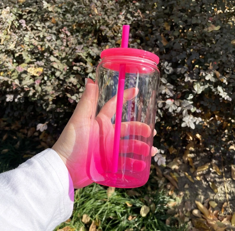 US Pre-order 16oz Acrylic Plastic Ombre Can with Colored Lid Free Shipping (25PCS)