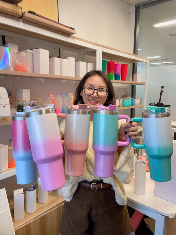US RTS 40oz Sublimation Holographic Ombre Mug with Handle Free Shipping (16PCS)