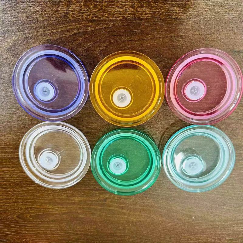 RTS Transparent Colored Lid/Tops fit 16oz & 20oz Glass Can Free Shipping (50pcs/100pcs))