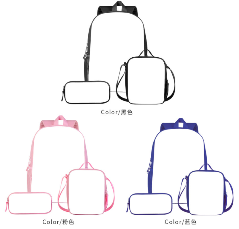 RTS Sublimation Blank Kids' Schoolbag Lunch Bag Pencil Bag 3pcs in 1 set Free Shipping  (10sets/20sets)