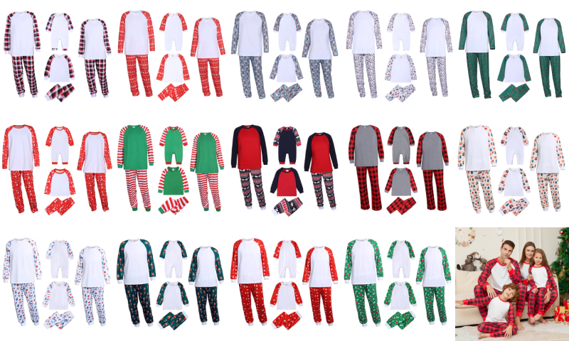 RTS Sublimation Blank Family Family Hot Sale Polyester Pajamas Set Free Shipping  (10sets/20sets)