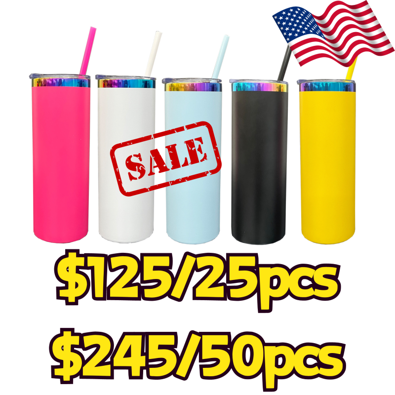 NEW US RTS 20oz Rainbow Plated Macaron Straight Tumbler for Laser Free Shipping (25PCS)