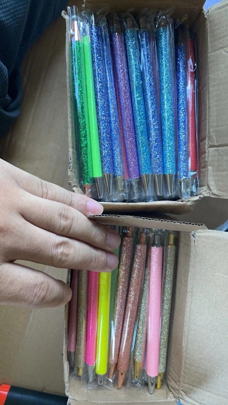 RTS Glitter Ballpoint Resin Epoxy Pen Colorful Bling Gift Ink Pens 34 colors available Free Shipping (50pcs/100pcs)
