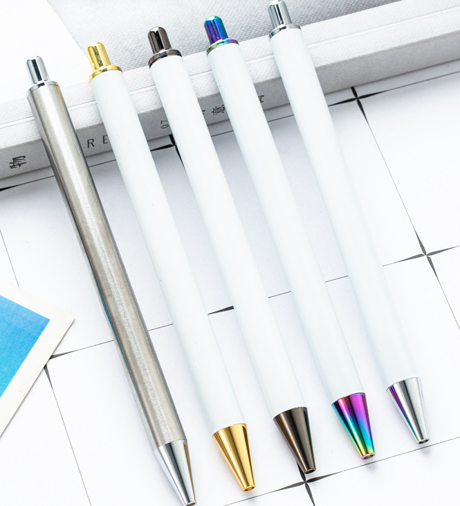 RTS White Ballpoint Pen Gift Ink Metal Pens Non Sub Free Shipping (50pcs/100pcs)