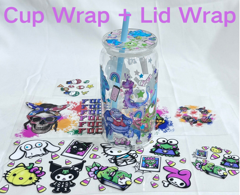 RTS UV DTF Wrap Transfer for 16oz Glass Can and 16oz Lids 9.5*4.3inch Free Shipping (50sets/100sets/200sets/500sets)