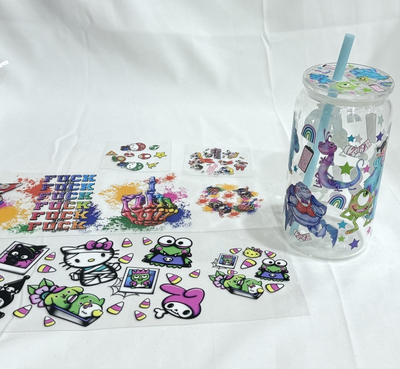RTS UV DTF Wrap Transfer for 16oz Glass Can and 16oz Lids 9.5*4.3inch Free Shipping (50sets/100sets/200sets/500sets)