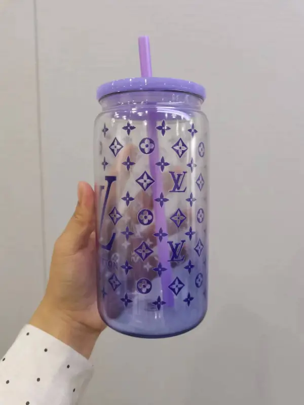 SALES US RTS 16oz Acrylic Plastic Ombre Can with Colored Lid Free Shipping (25PCS)