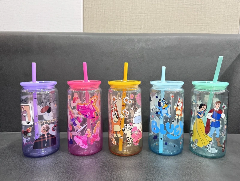 SALES US RTS 16oz Acrylic Plastic Ombre Can with Colored Lid Free Shipping (25PCS)