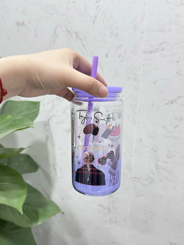 SALES US RTS 16oz Acrylic Plastic Ombre Can with Colored Lid Free Shipping (25PCS)