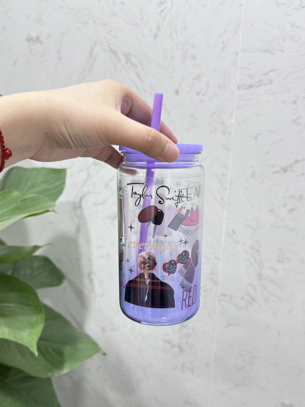 SALES US RTS 16oz Acrylic Plastic Ombre Can with Colored Lid Free Shipping (25PCS)