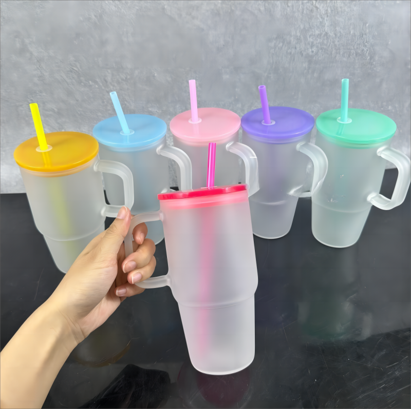 RTS China 20oz Sublimation Clear/Frosted Colored Glass Mug with Handle Free Shipping (20PCS)