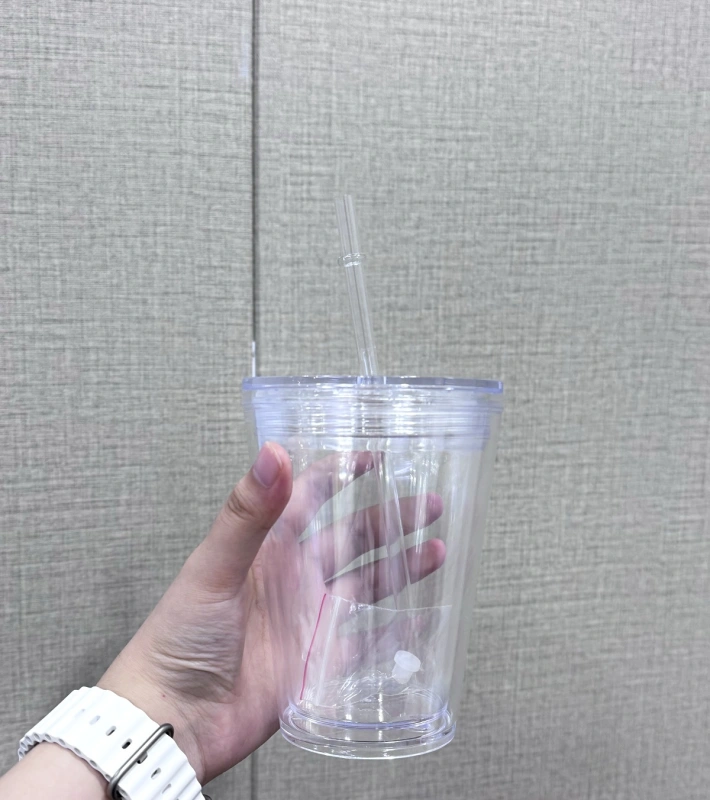 China RTS 12oz/16oz/24oz Double Walled Snowglobe Acrylic Plastic Cups Flat Lid Free Shipping (with hole and plugs) (40PCS)