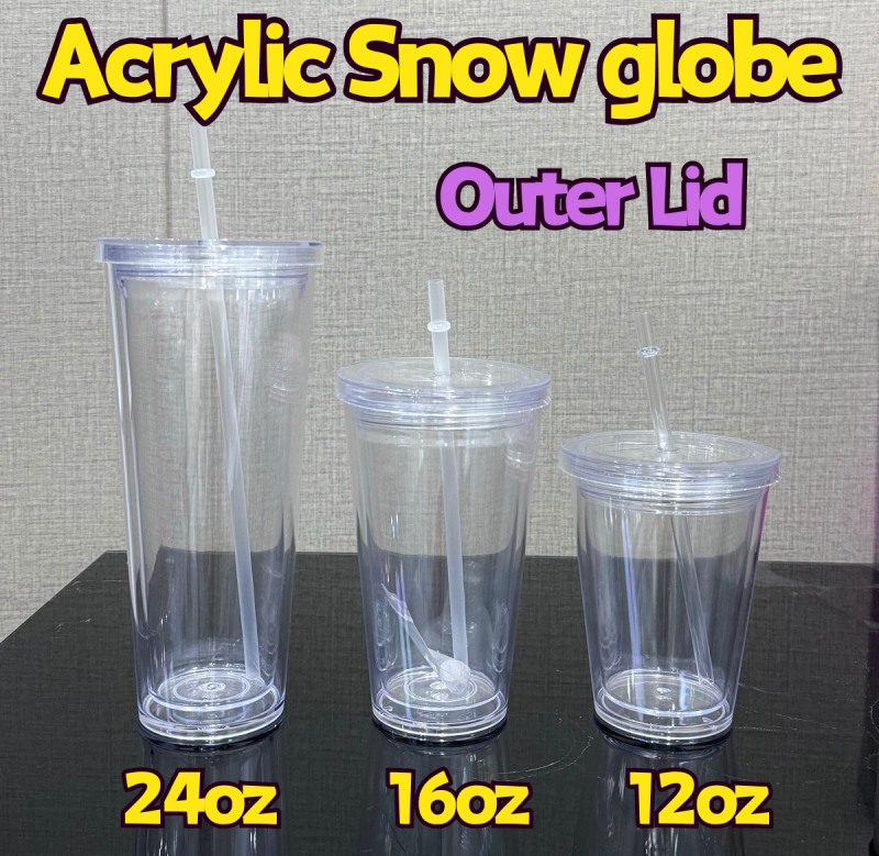 China RTS 12oz/16oz/24oz Double Walled Snowglobe Acryli Plastic Cups Free Shipping (pre-drilled and with plugs) (40PCS)