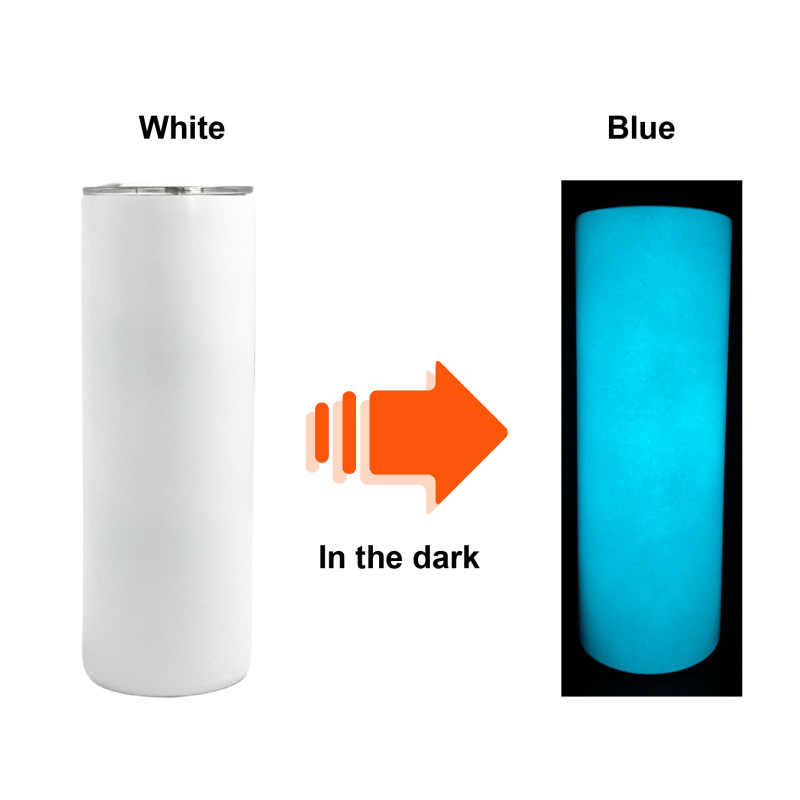 NEW US RTS 20oz Sublimation Glow in Dark Tumbler Glossy Finish & Flat Edge Bottom (25PCS)