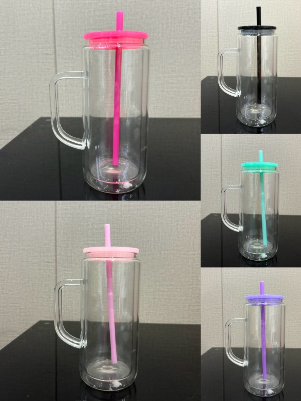 China RTS 12oz/16oz Sublimation Double Walled SnowGlobe Glass Cup with Handle Free Shipping (25PCS)